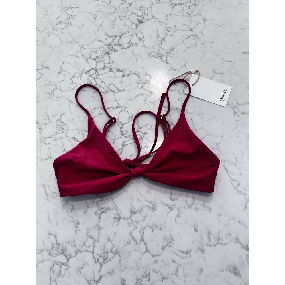 NWT Quince Cherry Red Knot Tie Bikini Top Size Medium